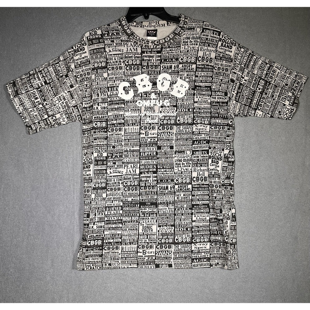 VINTAGE CBGB OMFUG SIZE XL GREY ALL BANDS PRINT T SHIRT PUNK/HARDCORE SEE PICS